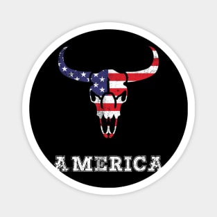 America Skull bull 4th of July Vintage American Flag Retro USA T-Shirt Magnet